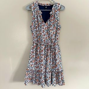 IZ Byer Floral Dress Navy, Rust Orange, Peachy Pink, Yellow Flowers  NWOT